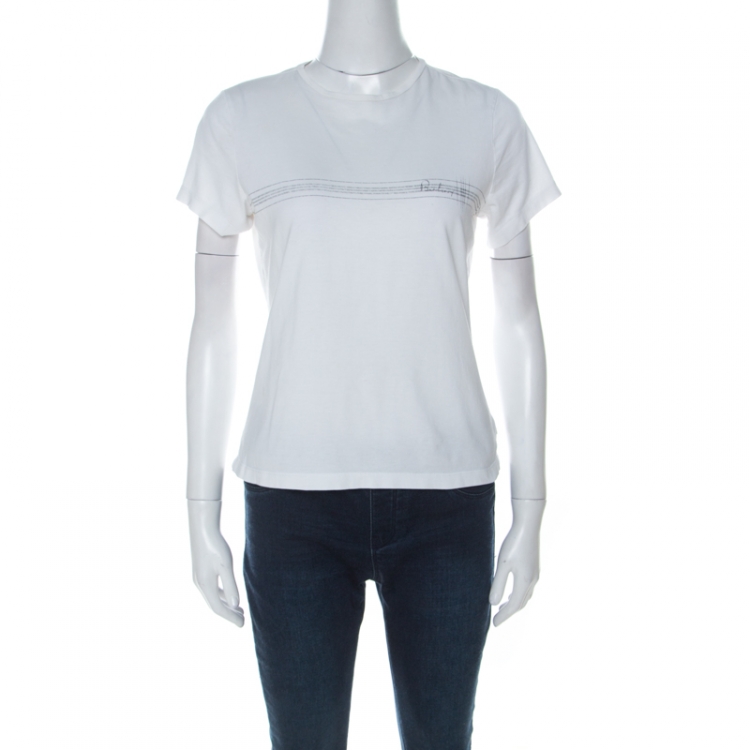 Pre Owned Burberry White Logo Print Cotton Crew Neck T-Shirt S