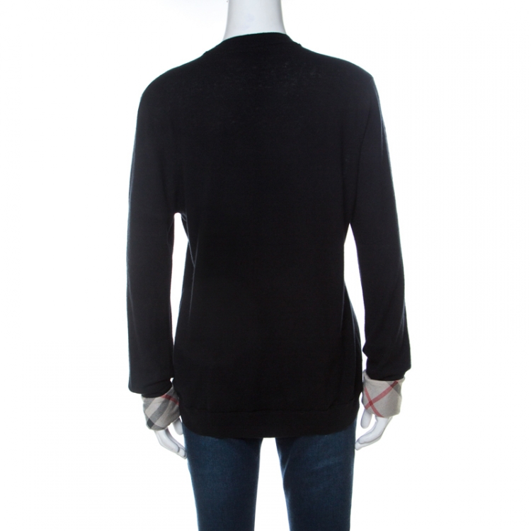 Pre Owned Burberry Brit Black Cashmere Button Front Cardigan XL 