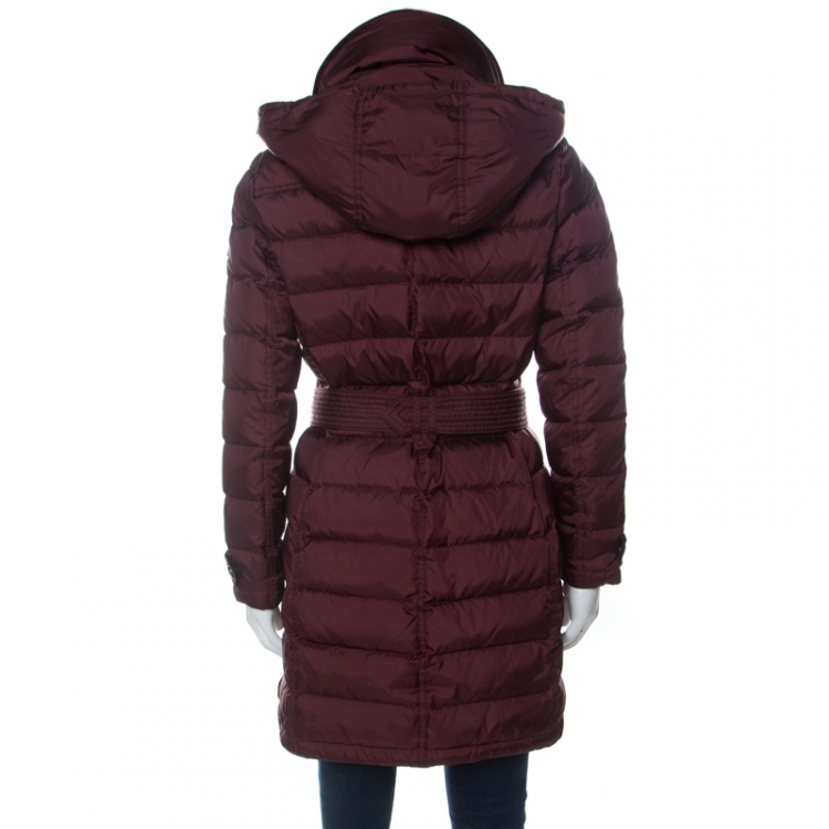 Pre Owned Burberry Brit Burgundy Down Filled Shearling Collar Winterleigh Puffer Coat S