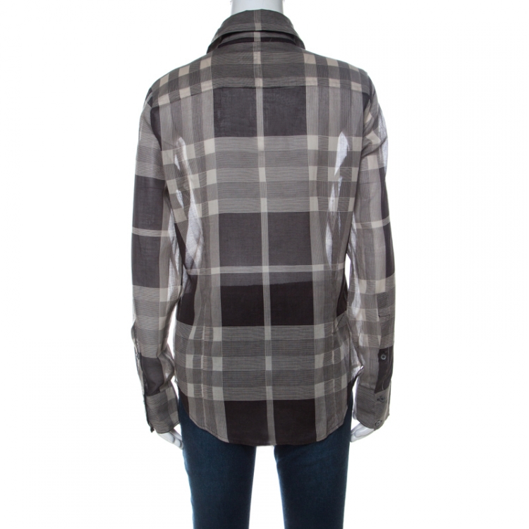 Pre Owned Burberry London Brown Multi Checked Cotton Button Front Shirt L