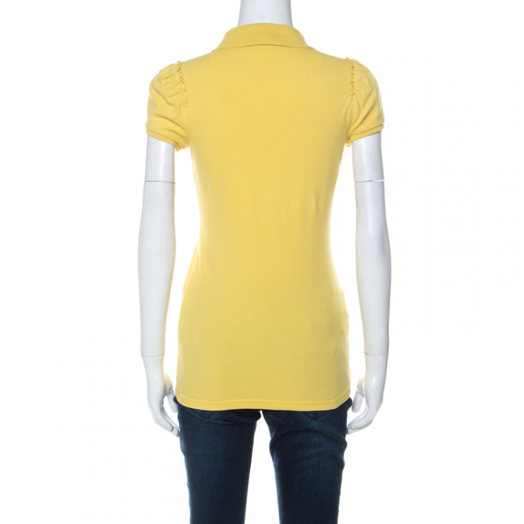 Pre Owned Burberry Yellow Cotton Puff Sleeve Polo T-Shirt S