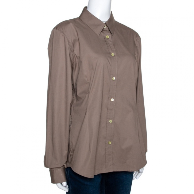 Pre Owned Burberry Cappuccino Brown Cotton Nova Check Detail Shirt XL