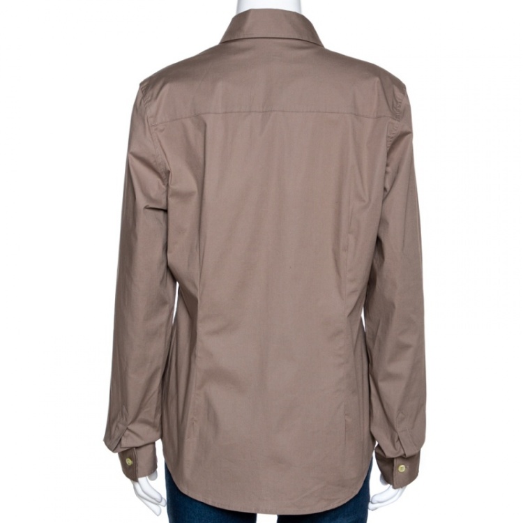 Pre Owned Burberry Cappuccino Brown Cotton Nova Check Detail Shirt XL