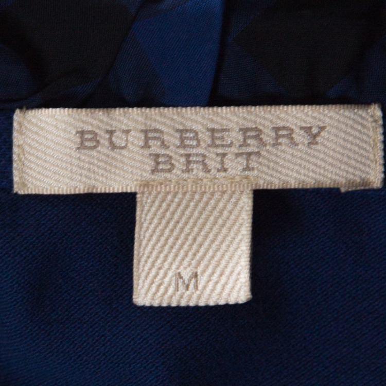 Pre Owned Burberry Brit Blue Honeycomb Knit Novacheck Collar Detail Polo T-Shirt M