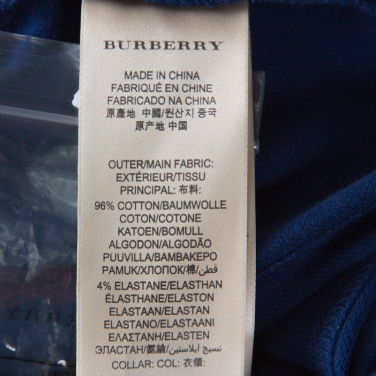 Pre Owned Burberry Brit Blue Honeycomb Knit Novacheck Collar Detail Polo T-Shirt M