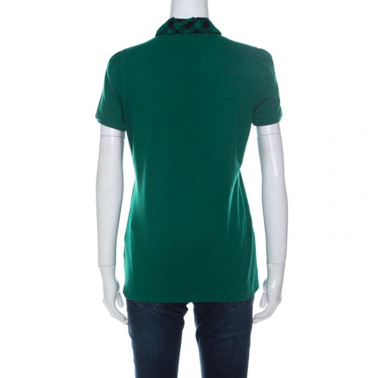 مملوكة مسبقًا Burberry Brit Green Honeycomb Knit Novacheck Collar Detail Polo T-Shirt M