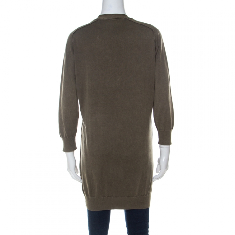 Pre Owned Burberry Brit Green Distressed Effect Knit Zipper Front Cardigan XL 