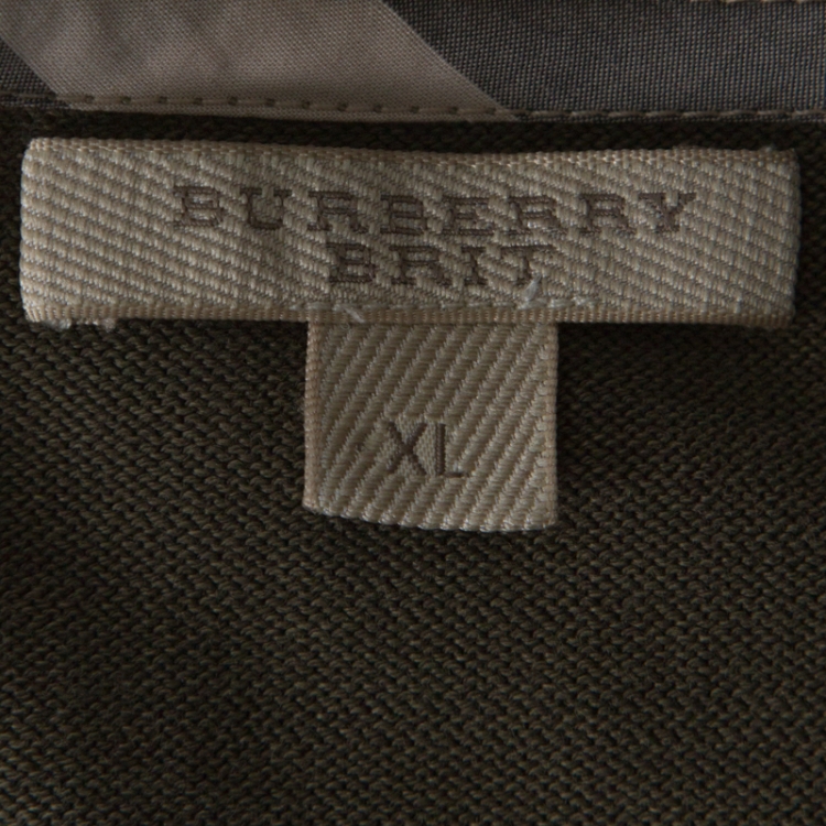 Pre Owned Burberry Brit Green Distressed Effect Knit Zipper Front Cardigan XL 