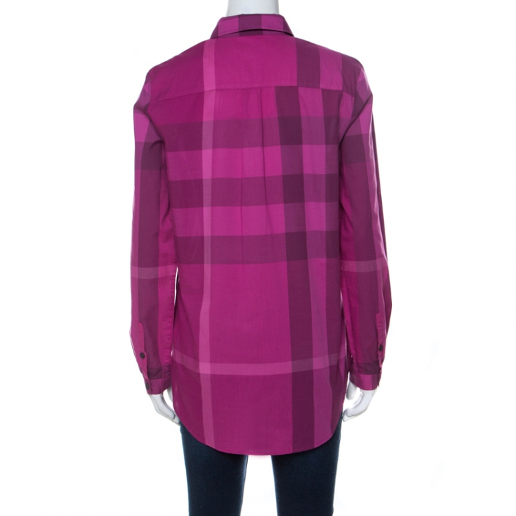 Pre Owned Burberry Fuchsia Pink Nova Check Cotton Half Placket Front Button Shirt S