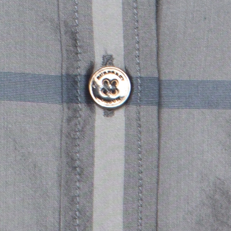 Pre Owned Burberry Grey Nova Check Silk Blend Slim Fit Button Front Shirt M