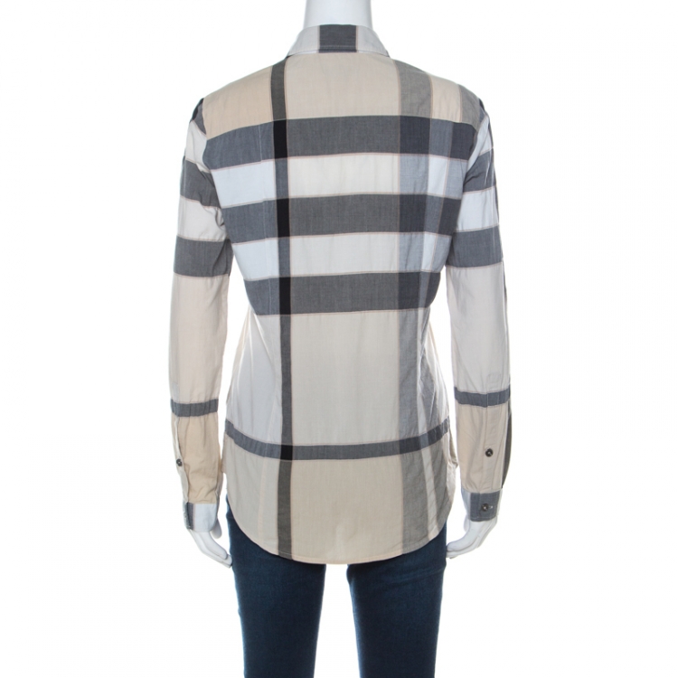 مملوكة مسبقًا Burberry Beige Nova Check Cotton Blend Button Front Shirt XS