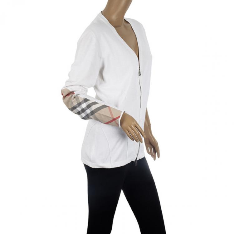 Pre Owned Burberry Check Patch Zip Sweater L