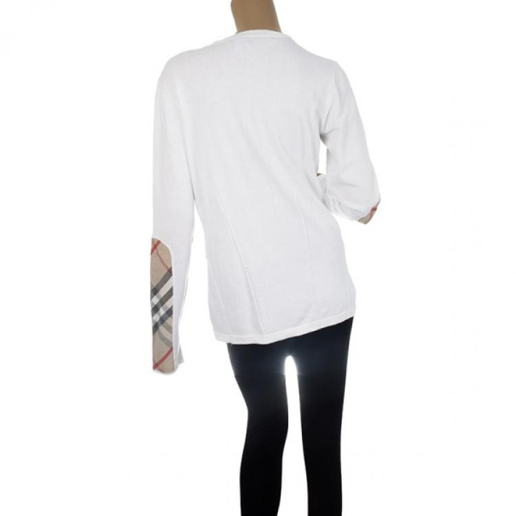 Pre Owned Burberry Check Patch Zip Sweater L