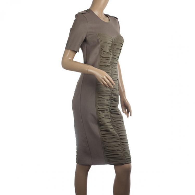 Pre Owned Burberry London Front Double Ruched Jersey Dress S