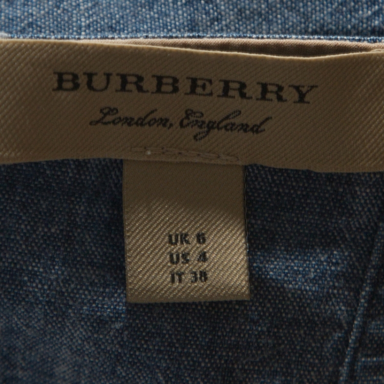 مملوكة مسبقًا Burberry Chambray Blue Pintuck Detail Denim Short Dress S