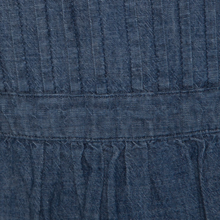 مملوكة مسبقًا Burberry Chambray Blue Pintuck Detail Denim Short Dress S