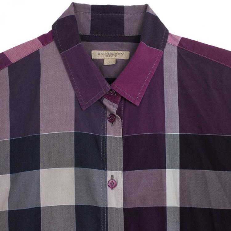 Pre Owned Burberry Brit Purple Exploded Check Woven Shirt S