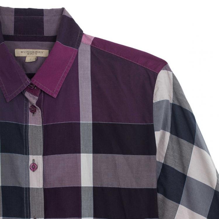 Pre Owned Burberry Brit Purple Exploded Check Woven Shirt S