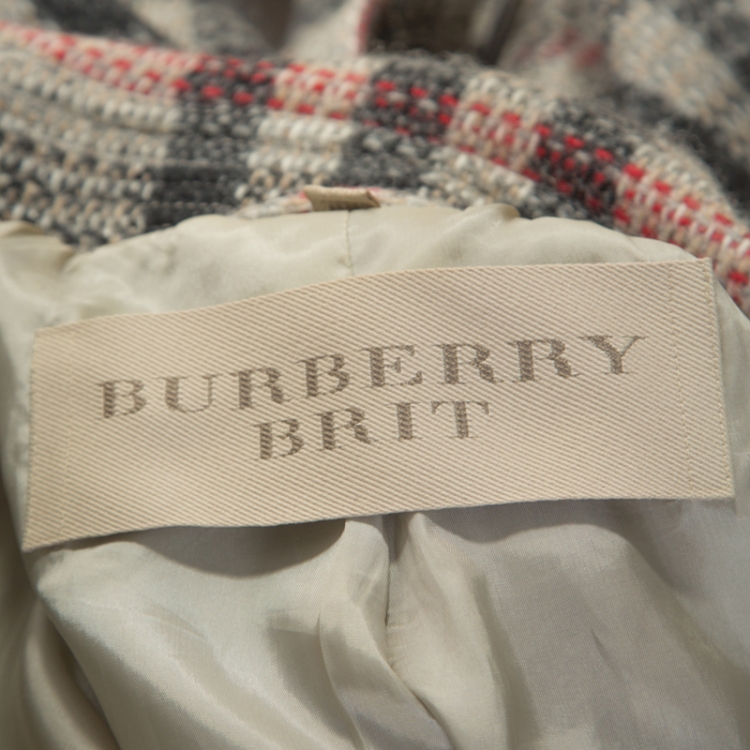 مملوكة مسبقًا Burberry Brit Beige Plaid Knit Wool Tweed Coat M