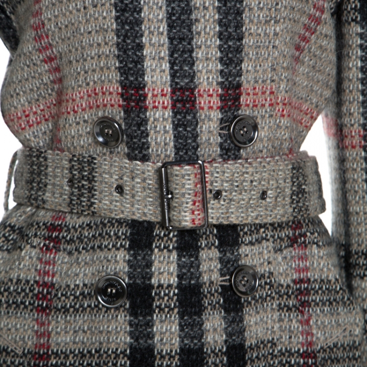 مملوكة مسبقًا Burberry Brit Beige Plaid Knit Wool Tweed Coat M