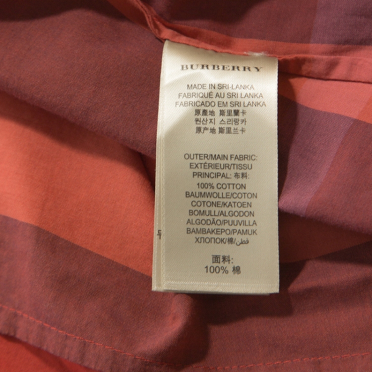 Pre Owned Burberry Brit Orange Checked Cotton Button Front Shirt S