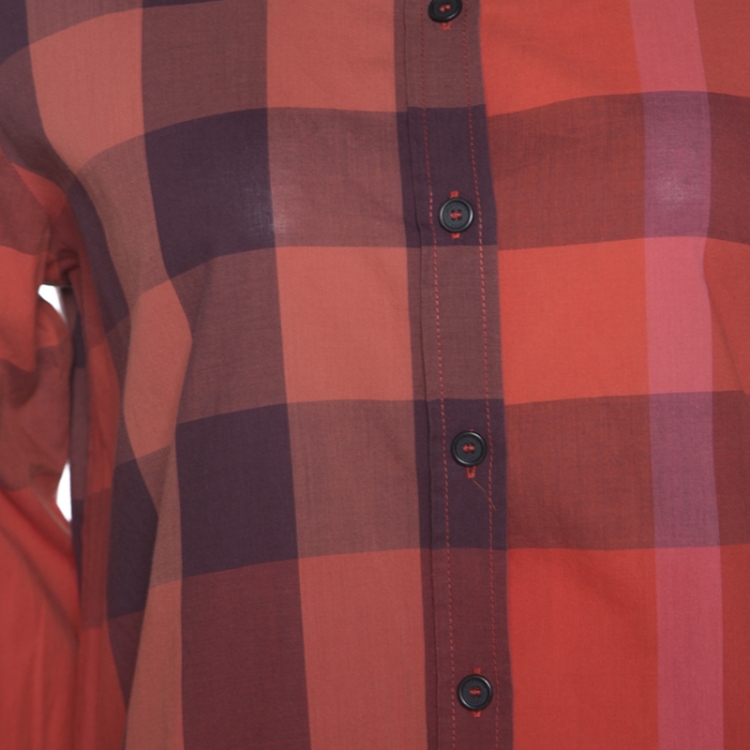 Pre Owned Burberry Brit Orange Checked Cotton Button Front Shirt S
