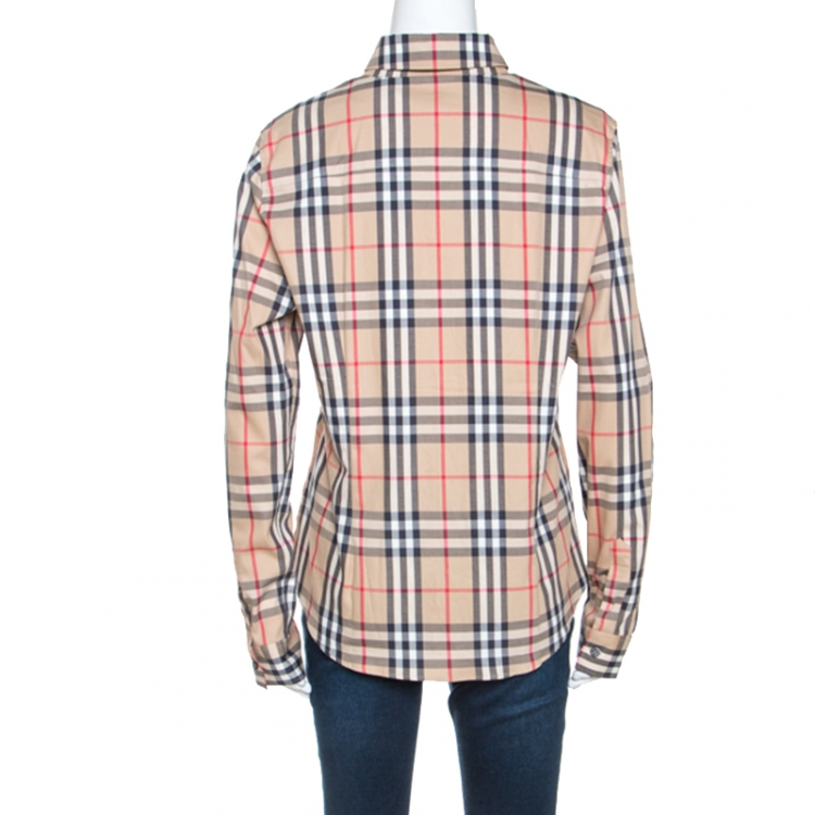 Pre Owned Burberry Beige Nova Check Cotton Long Sleeve Button Down Shirt XL