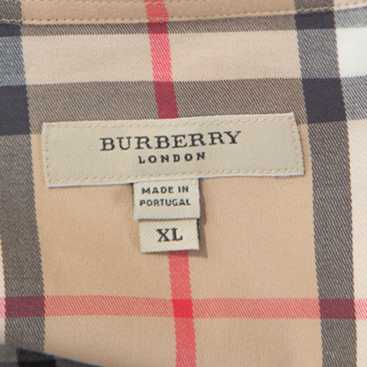 Pre Owned Burberry Beige Nova Check Cotton Long Sleeve Button Down Shirt XL