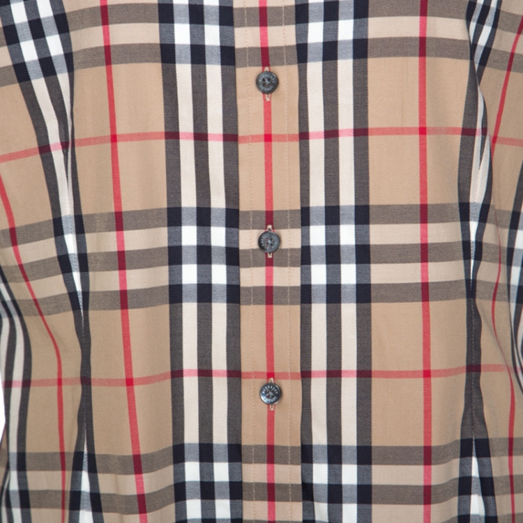 Pre Owned Burberry Beige Nova Check Cotton Long Sleeve Button Down Shirt XL