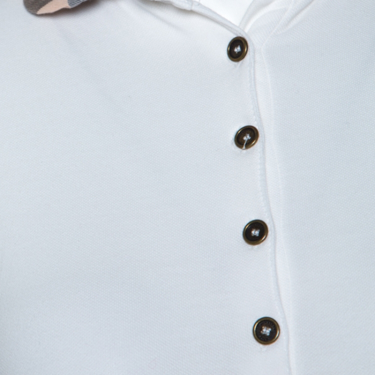 Pre Owned Burberry Brit White Cotton Pique Checked Collar Polo T-shirt S