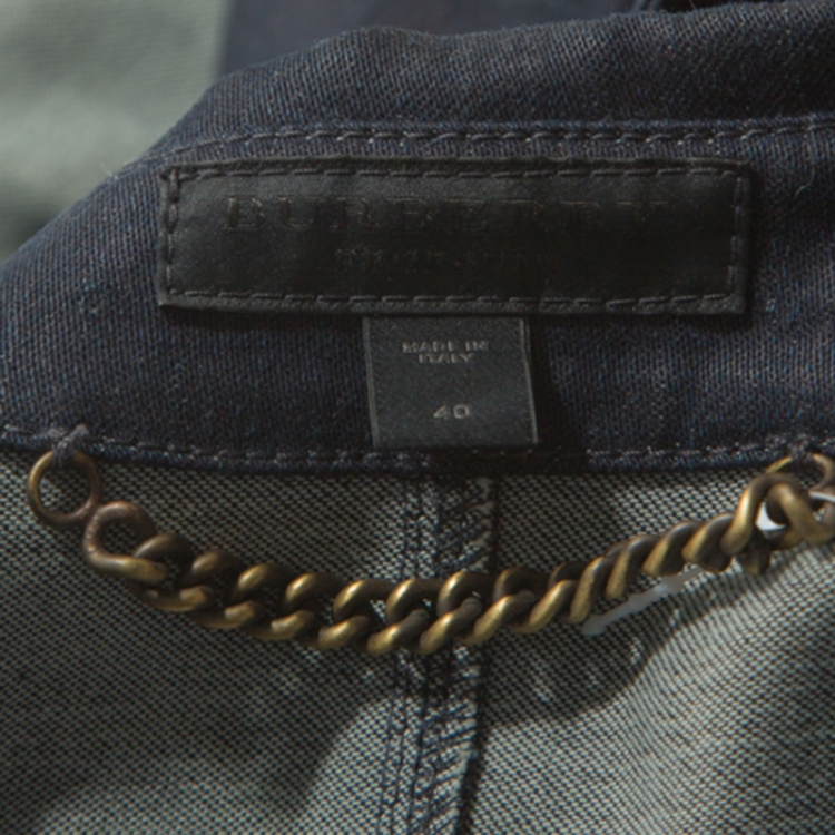 Pre Owned Burberry Indigo Denim Detachable Peplum Zip Detail Jacket S