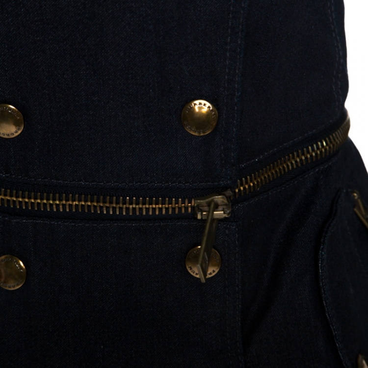 Pre Owned Burberry Indigo Denim Detachable Peplum Zip Detail Jacket S