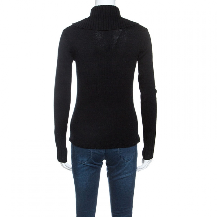 مملوكة مسبقًا Burberry Black Merino Wool Novacheck Trim Sweater XS