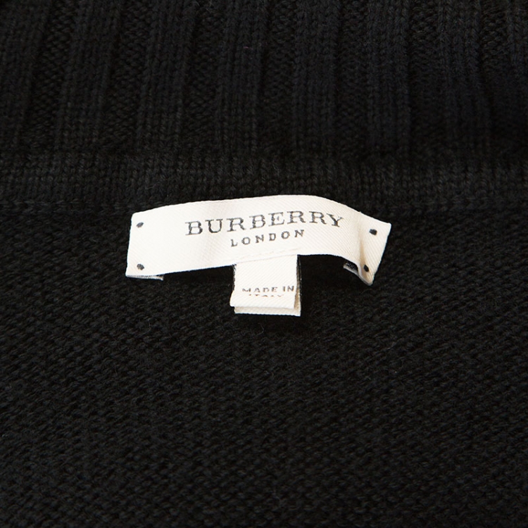 مملوكة مسبقًا Burberry Black Merino Wool Novacheck Trim Sweater XS