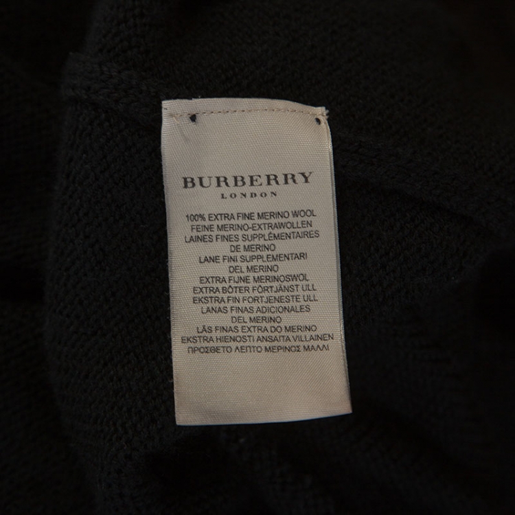 مملوكة مسبقًا Burberry Black Merino Wool Novacheck Trim Sweater XS