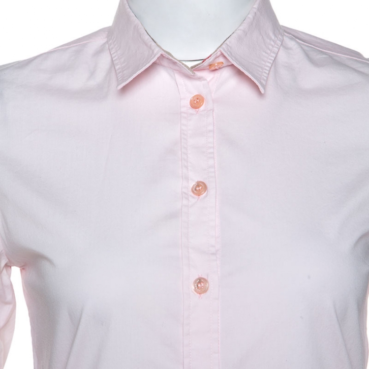 Pre Owned Burberry Pink Stretch Cotton Button Front Shirt XS