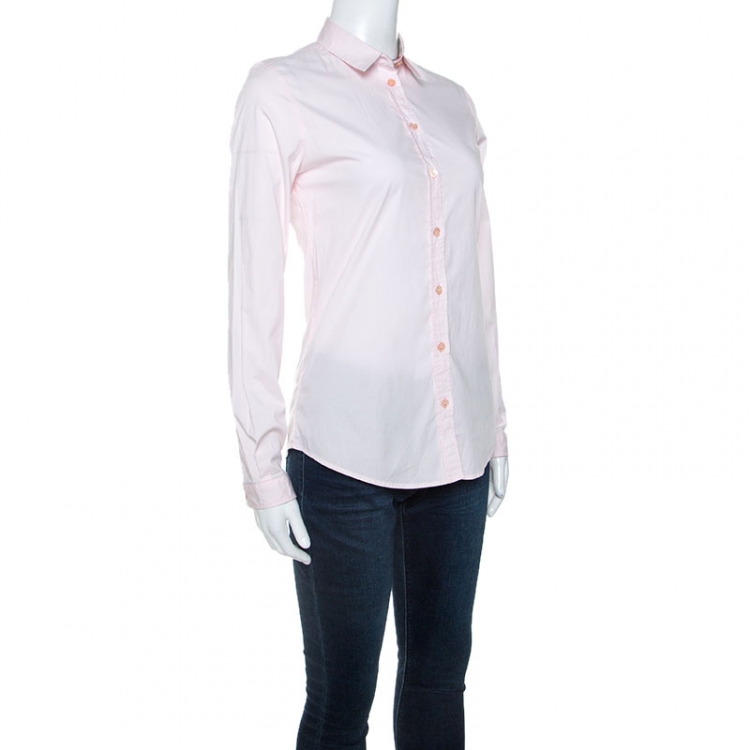 Pre Owned Burberry Pink Stretch Cotton Button Front Shirt XS