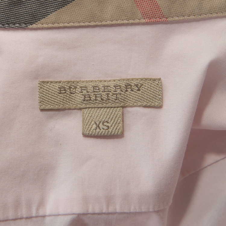Pre Owned Burberry Pink Stretch Cotton Button Front Shirt XS
