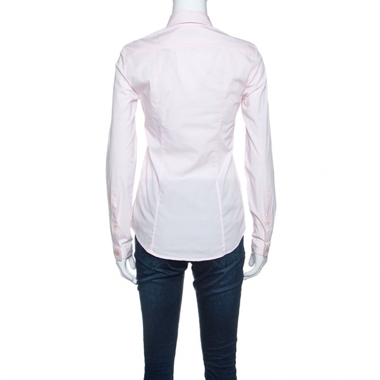 Pre Owned Burberry Pink Stretch Cotton Button Front Shirt XS