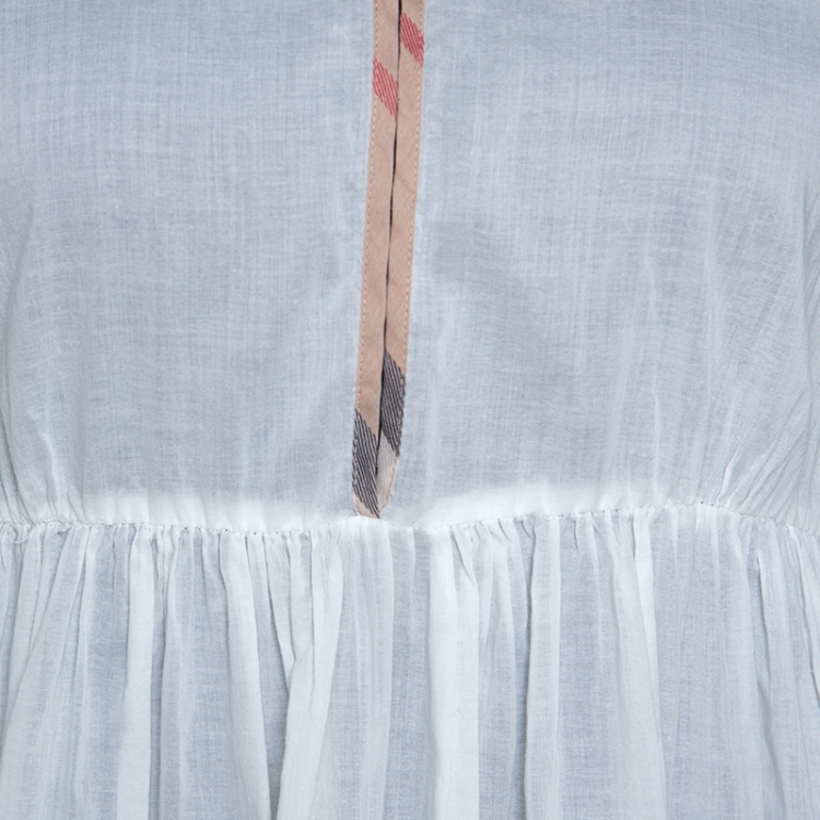 Pre Owned Burberry White Cotton Elasticized Waist Tunic Dress M