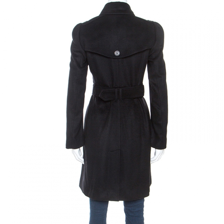 Pre Owned Burberry Black Cashmere Double Breasted Trench Coat S