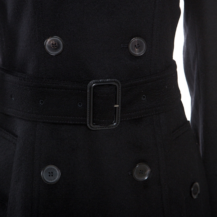 Pre Owned Burberry Black Cashmere Double Breasted Trench Coat S