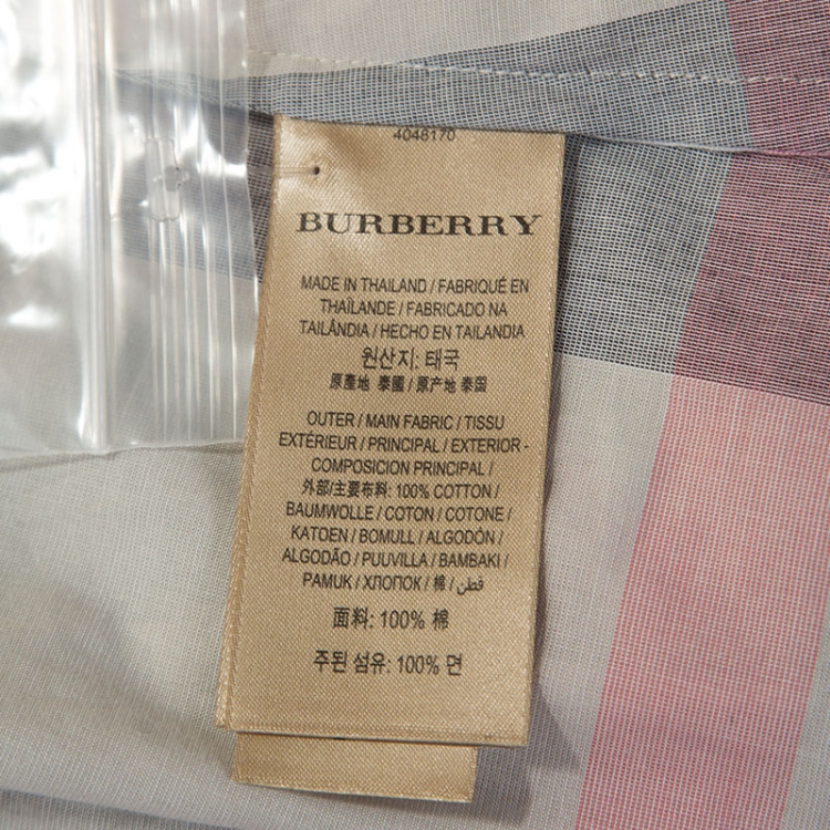 Pre Owned Burberry Pale Grey Plaid Checked Cotton Ruffle Detail Shirt S