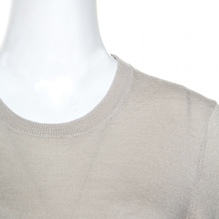 Pre Owned Burberry Brit Beige Merino Wool Layered Cuff Detail Sweater XL