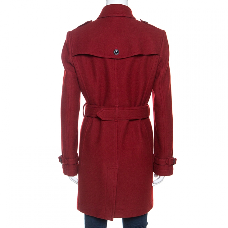 Pre Owned Burberry Brit Red Wool Blend Double Breasted Crombrook Coat M