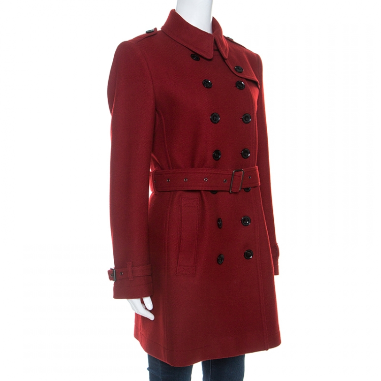 Burberry Brit Red Wool Blend Double Breasted Crombrook Coat M