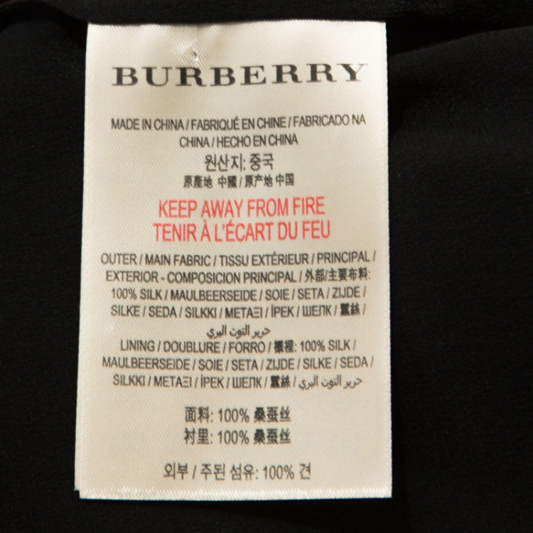 Pre Owned Burberry Brown Leaf Print Silk Long Sleeve Midi Dress M