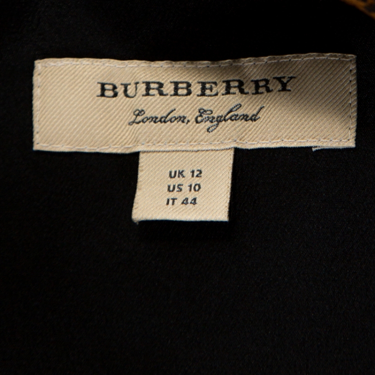 Pre Owned Burberry Brown Leaf Print Silk Long Sleeve Midi Dress M