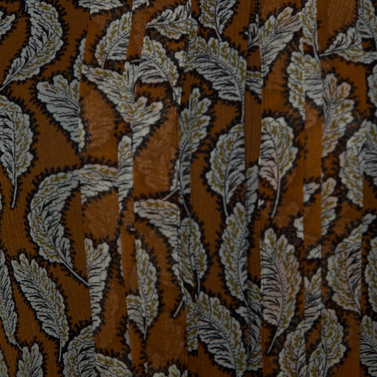 Pre Owned Burberry Brown Leaf Print Silk Long Sleeve Midi Dress M