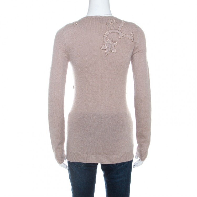 مملوكة مسبقًا Burberry Beige Cashmere Floral Applique Sweater S